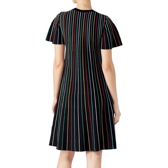 Red Valentino Short Sleeve Black Knit Rainbow Stripe Shift Dress - Picture 2 of 9